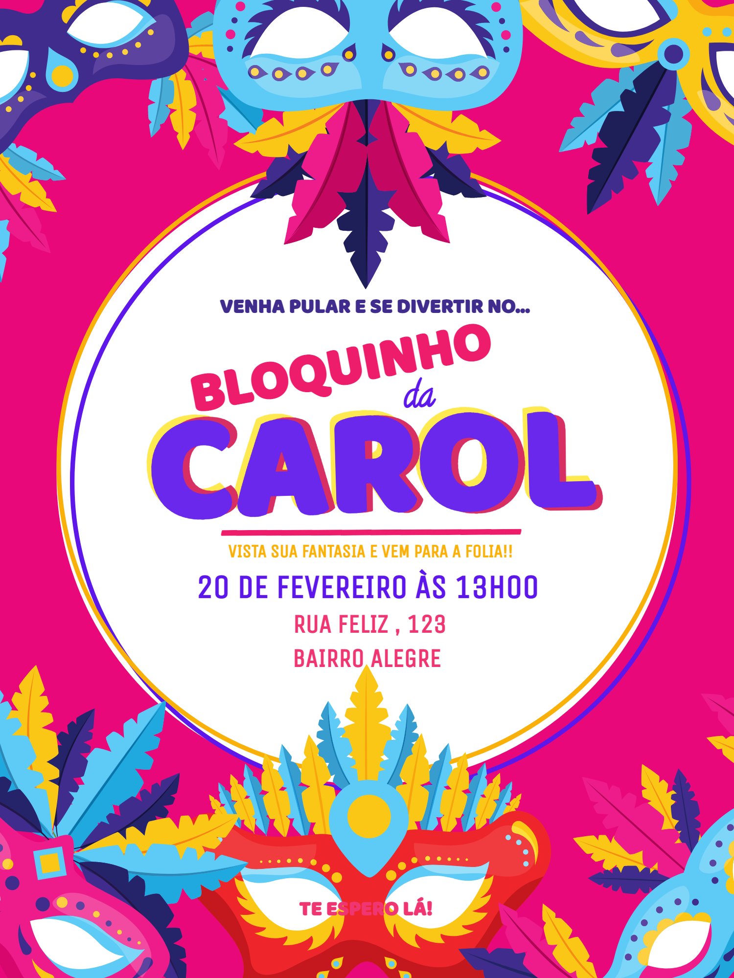 Convite de Aniversário Carnaval com Máscaras para Editar Online Convite de Aniversário Carnaval com Máscaras para Editar Online