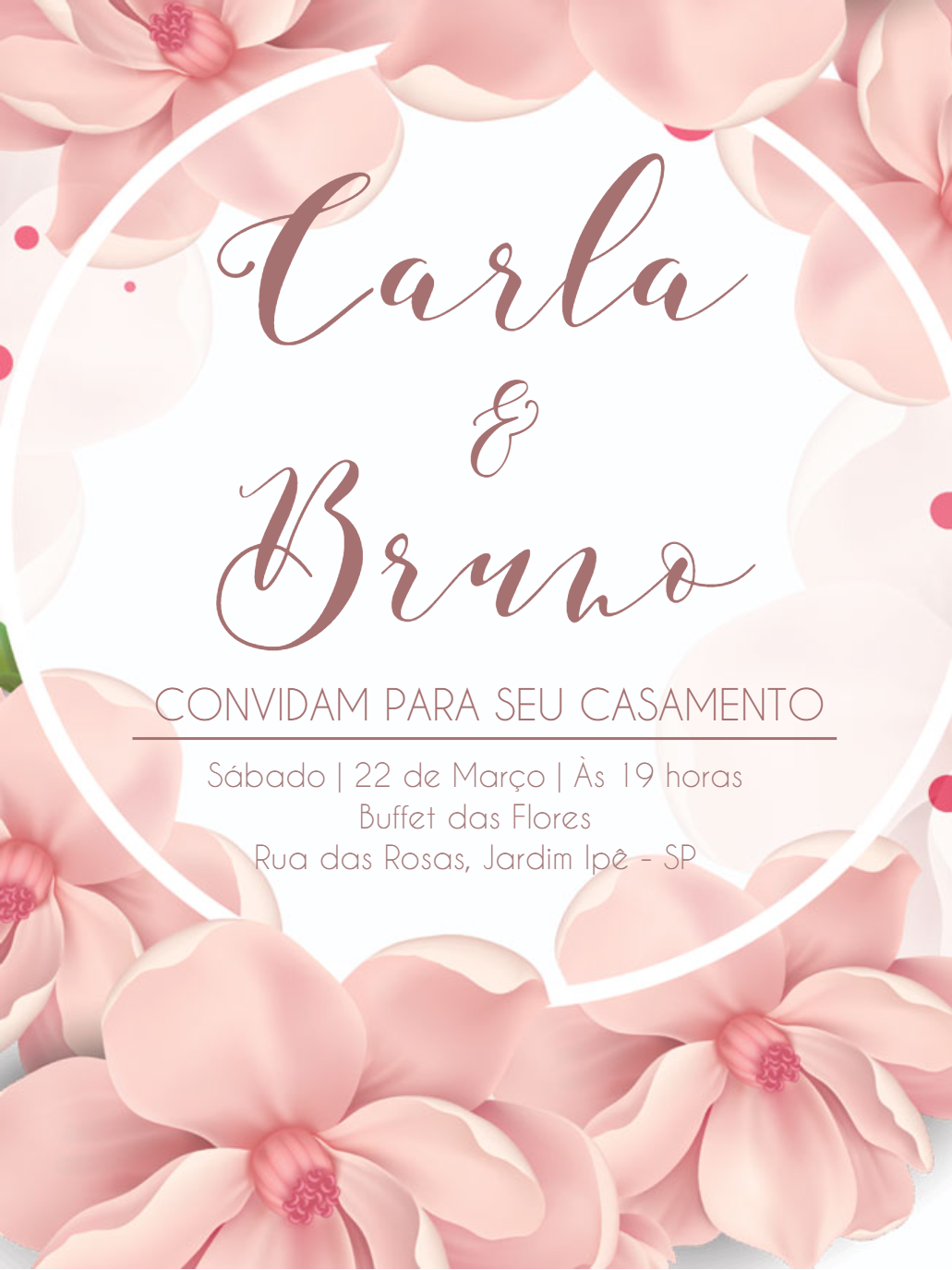 Convite de Casamento Floral Rosa para Editar Online