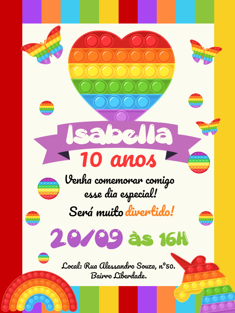 Convite de Aniversário Pop It Coração para Editar Online Convite de Aniversário Pop It Coração para Editar Online