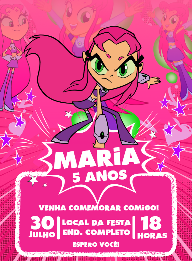 Convite Aniversário Estelar Jovens Titãs para Editar Online Convite Aniversário Estelar Jovens Titãs para Editar Online
