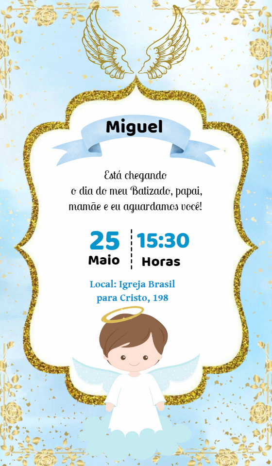 Convite de Batizado Menino Anjinho para Editar Online Convite de Batizado Menino Anjinho para Editar Online