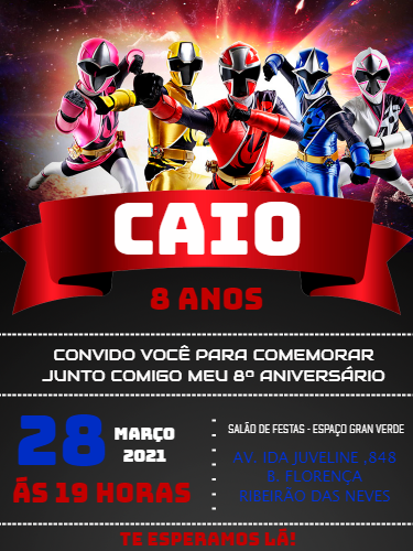 Convite de Aniversário Power Rangers para Editar Online Convite de Aniversário Power Rangers para Editar Online