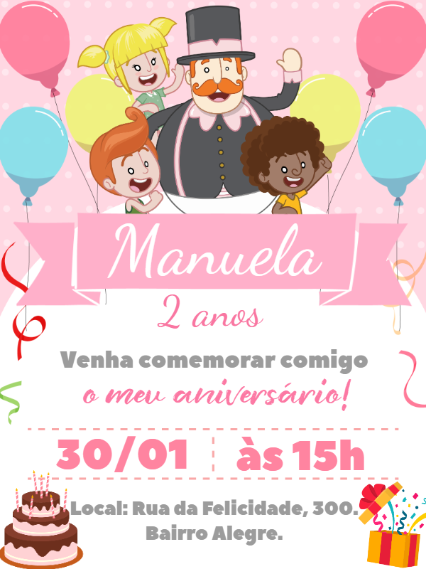 Convite Aniversário Mundo Bita Rosa para Editar Online Convite Aniversário Mundo Bita Rosa para Editar Online