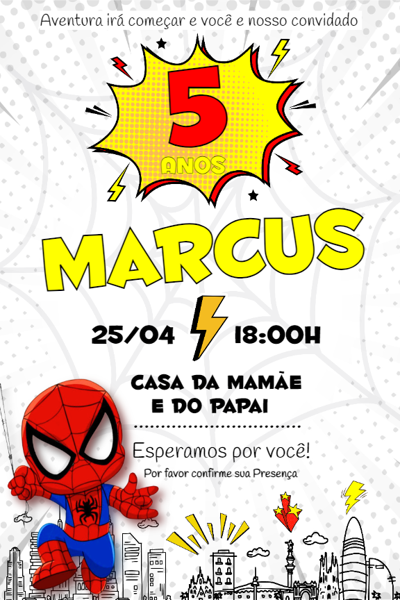 Convite Aniversário Homem Aranha para Editar Online Convite Aniversário Homem Aranha para Editar Online