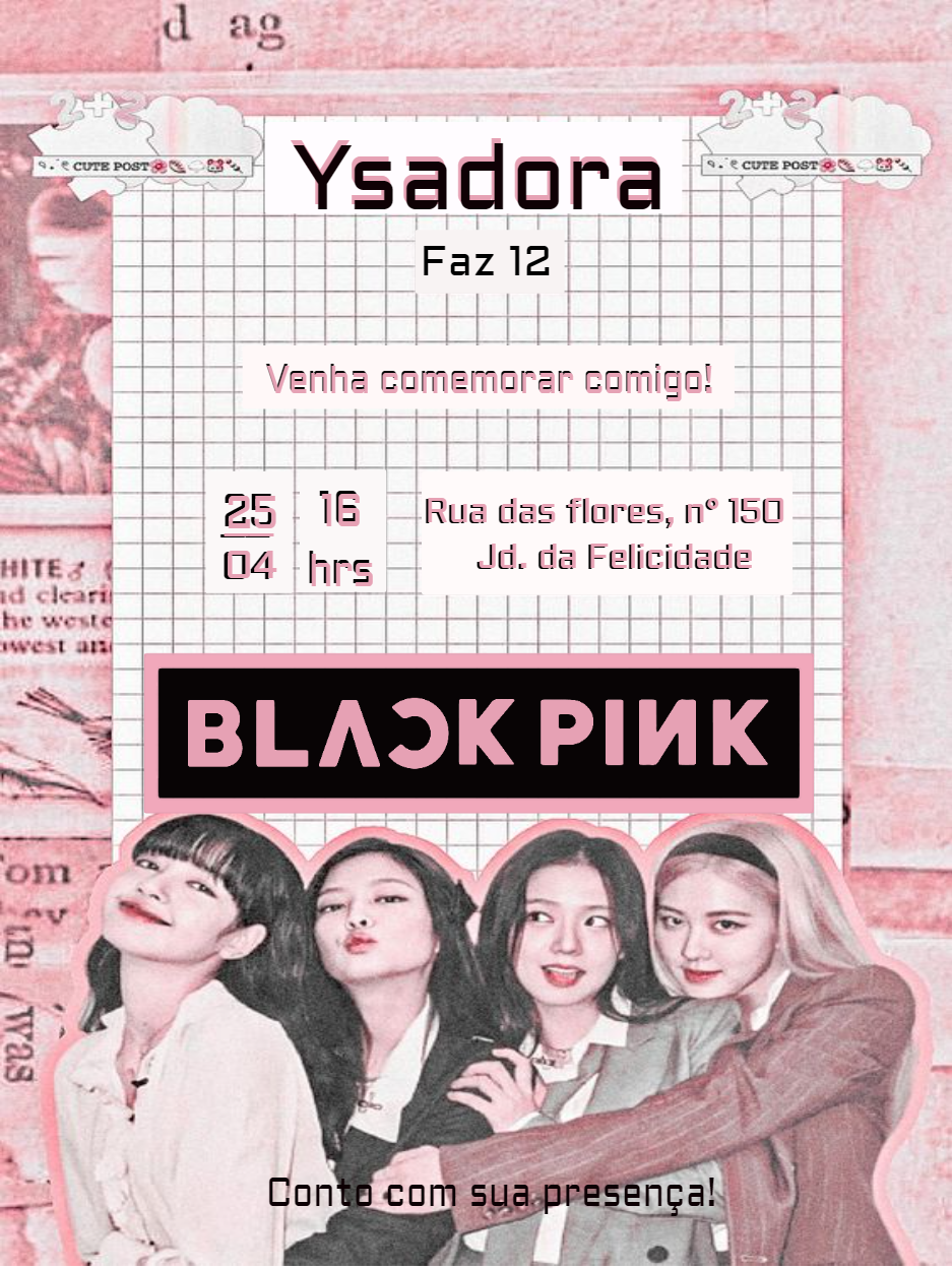 Convite de Aniversário Black Pink para Editar Online Convite de Aniversário Black Pink para Editar Online