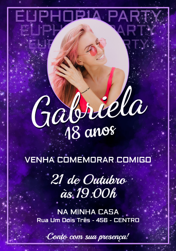 Convite Aniversário Euphoria Party com Foto para Editar Online Convite Aniversário Euphoria Party com Foto para Editar Online