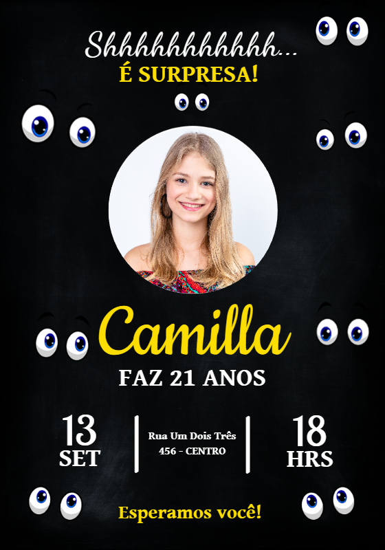 Convite Aniversário Surpresa com Foto para Editar Online Convite Aniversário Surpresa com Foto para Editar Online