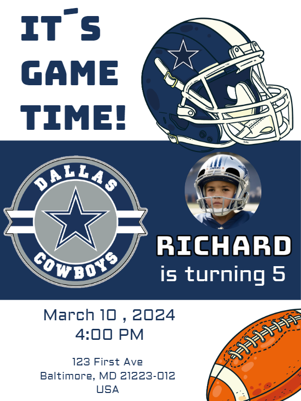 Dallas Cowboys Birthday Invitation with Photo to Edit Online Dallas Cowboys Birthday Invitation with Photo to Edit Online