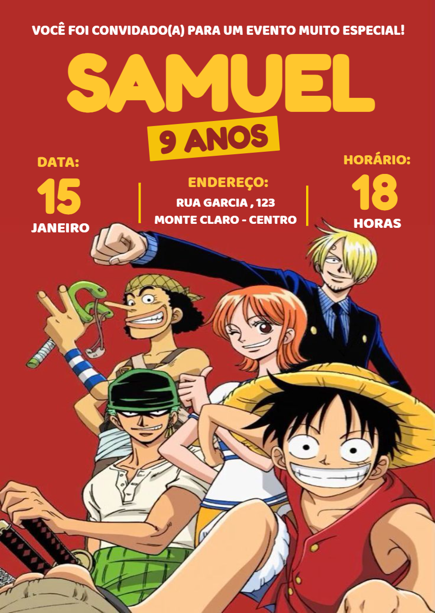 Convite de Aniversário One Piece com Luffy para Editar Online Convite de Aniversário One Piece com Luffy para Editar Online