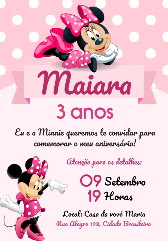 Convite de Aniversário Minnie Rosa para Editar Online Convite de Aniversário Minnie Rosa para Editar Online