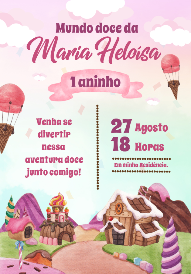 Convite Aniversário Mundo Doce para Editar Online Convite Aniversário Mundo Doce para Editar Online