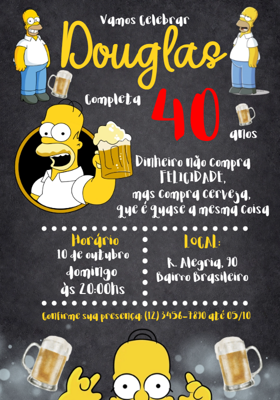 Convite de Aniversário Homer Simpsons para Editar Online Convite de Aniversário Homer Simpsons para Editar Online