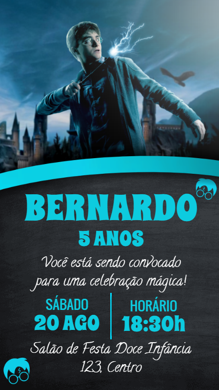 Convite Aniversário Harry Potter Mágico para Editar Online Convite Aniversário Harry Potter Mágico para Editar Online