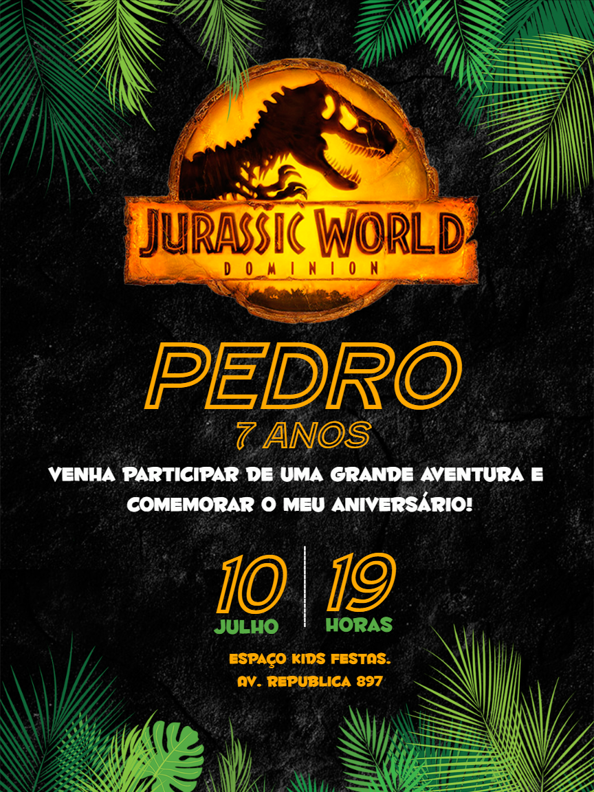 Convite Aniversário Jurassic World para Editar Online Convite Aniversário Jurassic World para Editar Online
