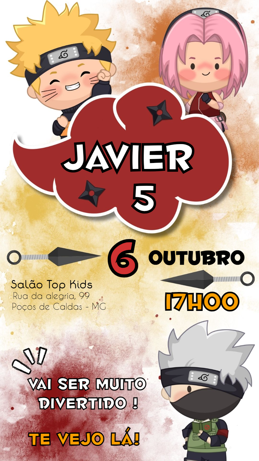 Convite de Aniversário Naruto e Sakura Editável Online Convite de Aniversário Naruto e Sakura Editável Online