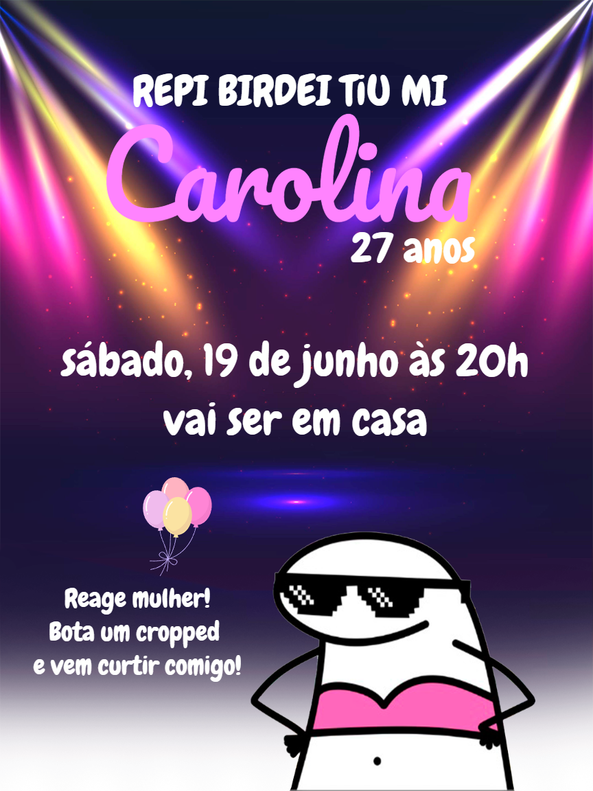Convite de Aniversário Meme Flork para Editar Online Convite de Aniversário Meme Flork para Editar Online