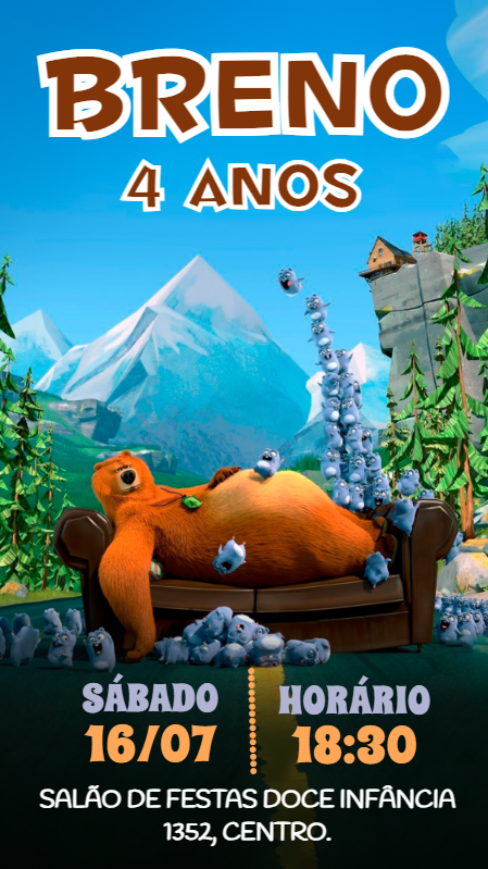 Convite de Aniversário Grizzy e os Lemmings para Editar Convite de Aniversário Grizzy e os Lemmings para Editar