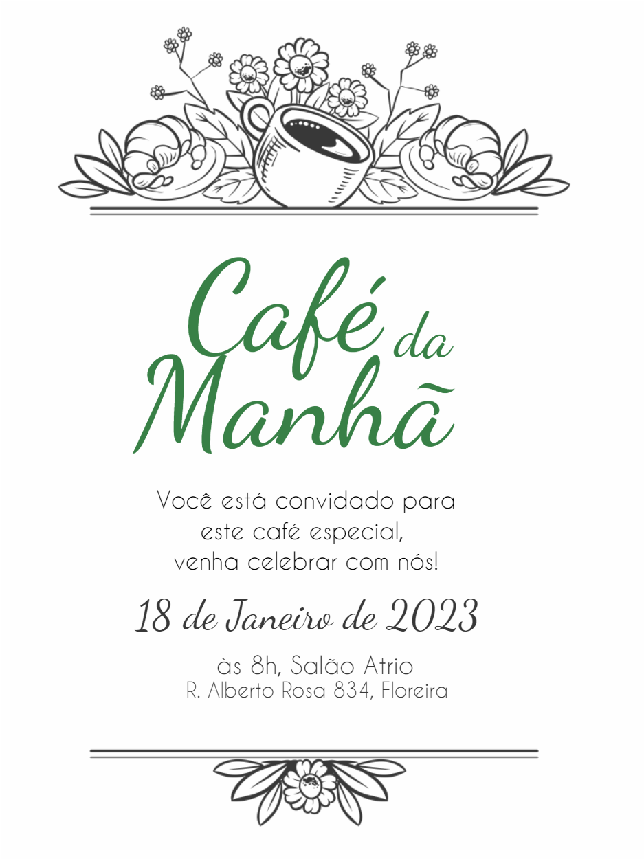 Convite Café da Manhã Floral para Editar Online Convite Café da Manhã Floral para Editar Online