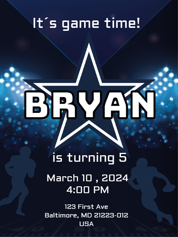 Editable American Football Birthday Party Invitation Editable American Football Birthday Party Invitation