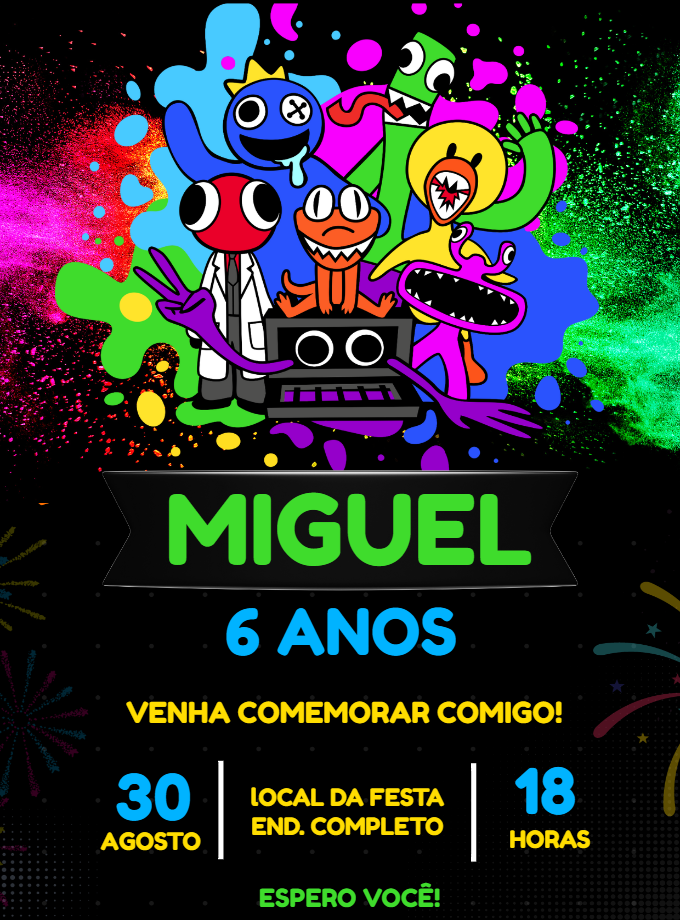 Convite de Aniversário Rainbow Friends para Editar Online Convite de Aniversário Rainbow Friends para Editar Online