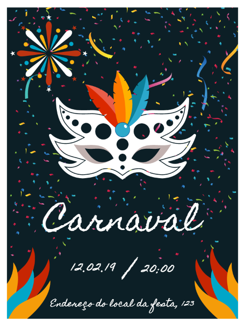 Convite de Carnaval com Máscara e Confetes para Editar Online Convite de Carnaval com Máscara e Confetes para Editar Online