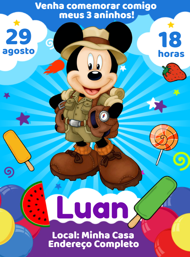 Convite Aniversário Mickey Safari Editável Online Convite Aniversário Mickey Safari Editável Online