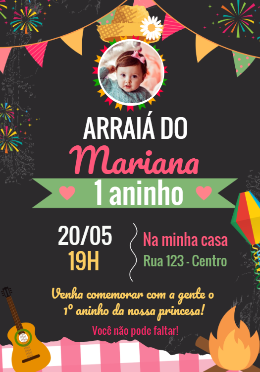 Convite de Aniversário Festa Junina com Foto para Editar Online Convite de Aniversário Festa Junina com Foto para Editar Online