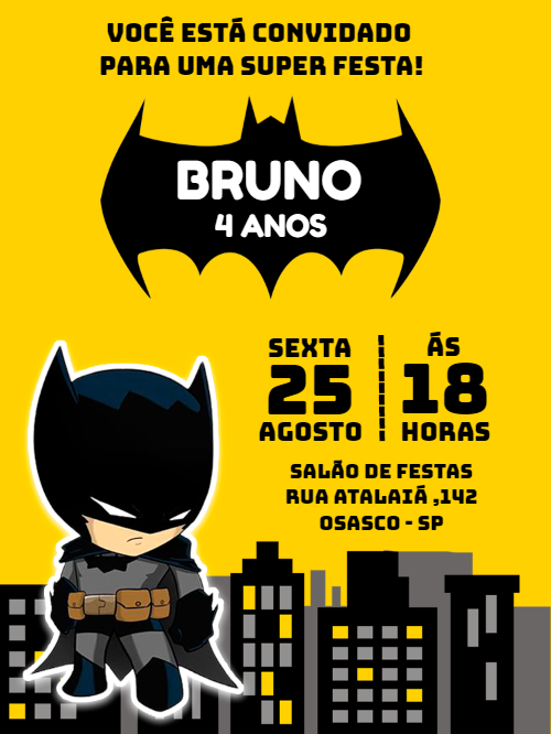 Convite de Aniversário Batman para Editar Online Convite de Aniversário Batman para Editar Online