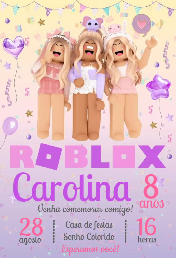 Convite de Aniversário Roblox Menina para Editar Online Convite de Aniversário Roblox Menina para Editar Online