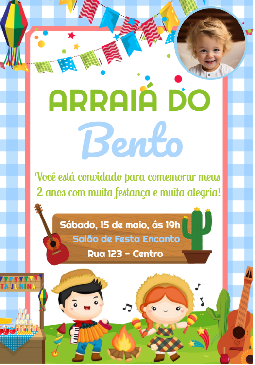 Convite Arraiá Infantil com Foto para Editar Online Convite Arraiá Infantil com Foto para Editar Online