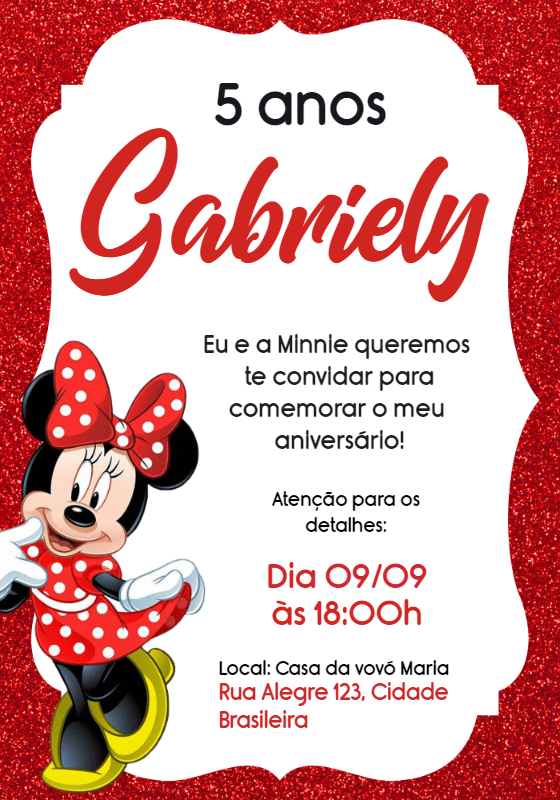 Convite Aniversário Minnie Vermelha para Editar Online Convite Aniversário Minnie Vermelha para Editar Online