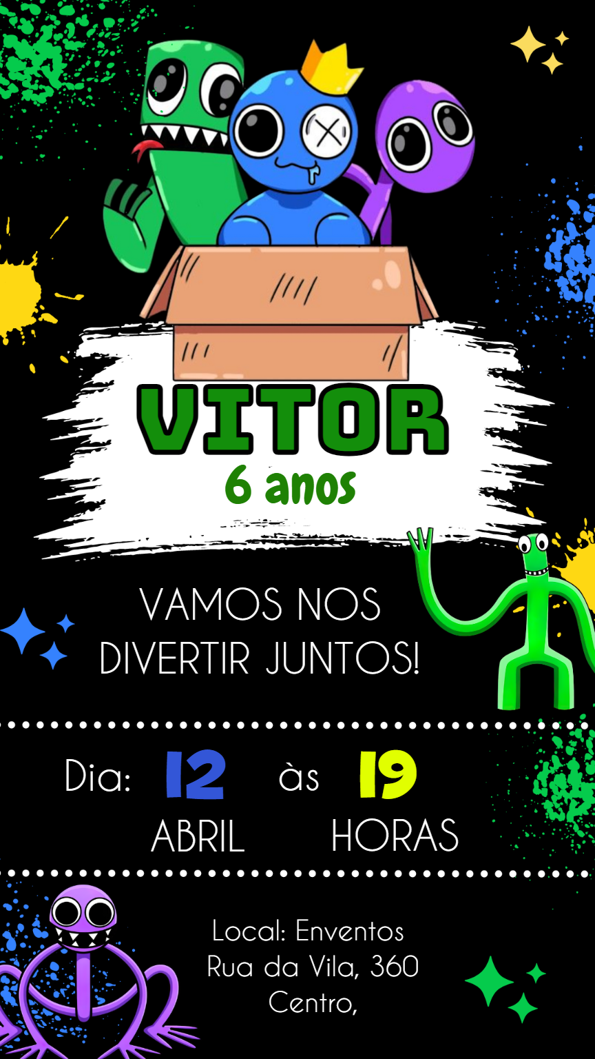 Convite de Aniversário Rainbow Friends para Editar Online Convite de Aniversário Rainbow Friends para Editar Online