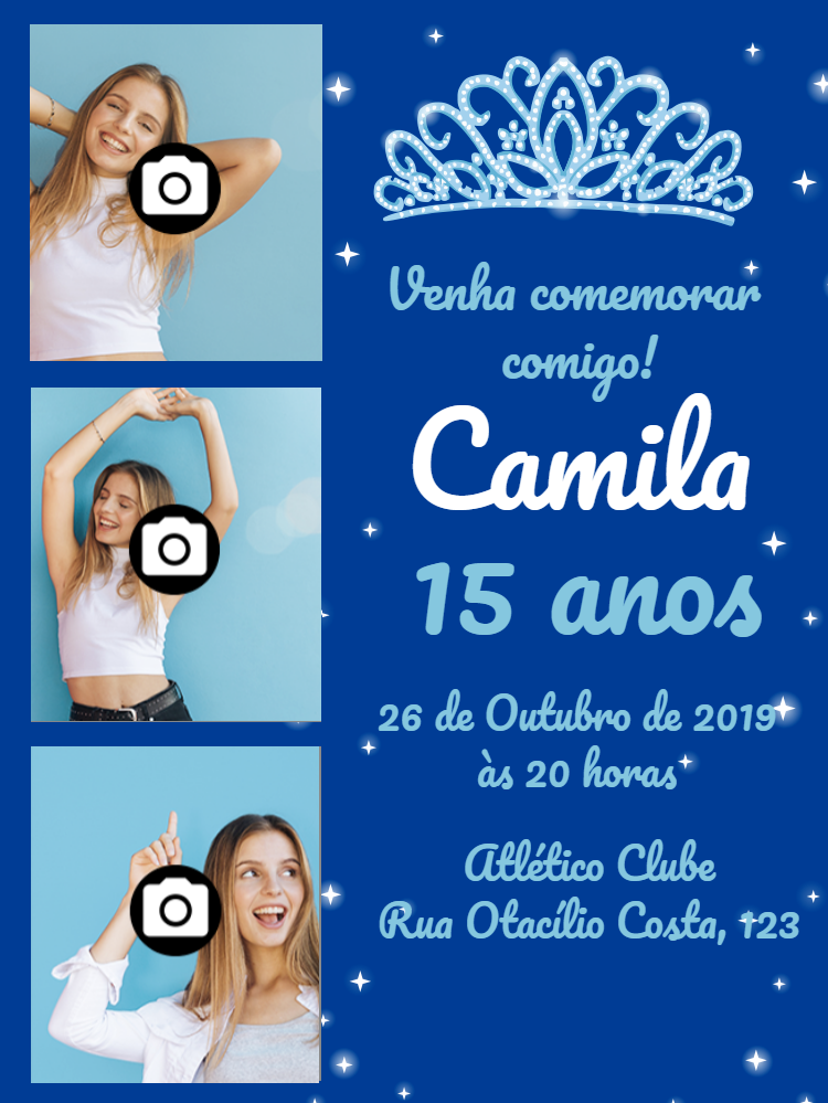 Convite de 15 Anos com Fotos para Editar e Enviar Online