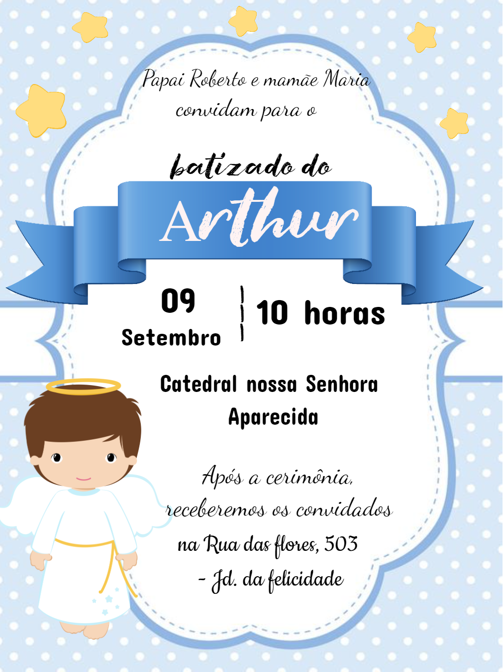 Convite de Batizado Anjo Menino Azul para Editar Online Convite de Batizado Anjo Menino Azul para Editar Online