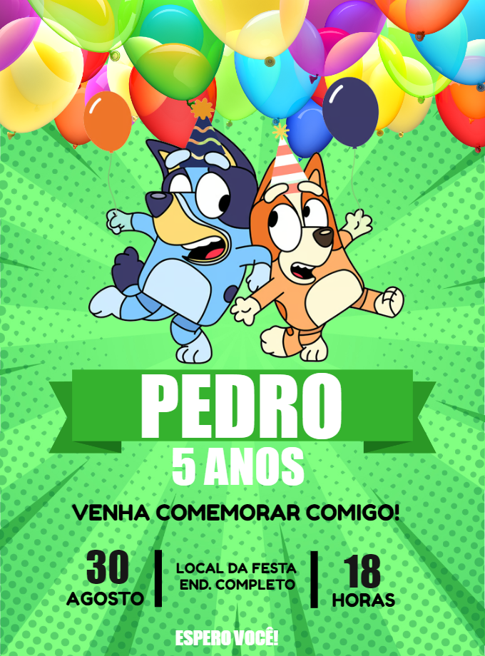 Convite de Aniversário Bluey e Bingo para Editar Online Convite de Aniversário Bluey e Bingo para Editar Online