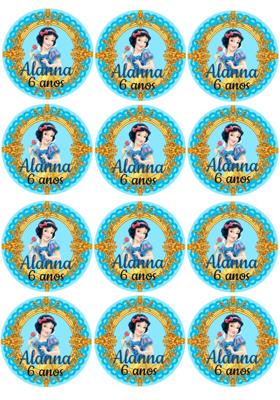 Tag Aniversário Branca de Neve para Editar e Imprimir Tag Aniversário Branca de Neve para Editar e Imprimir