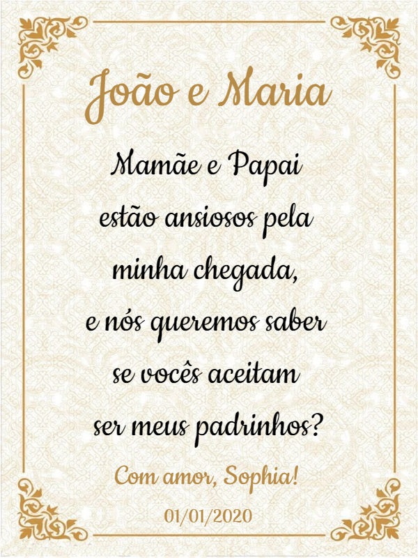 Convite para Padrinhos de Batismo Elegante para Editar Online Convite para Padrinhos de Batismo Elegante para Editar Online