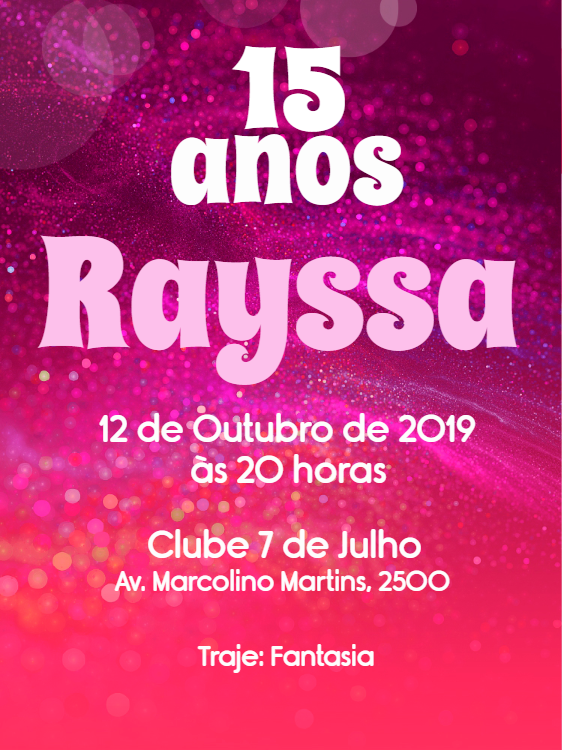 Convite de 15 Anos Rosa Glitter para Editar Online