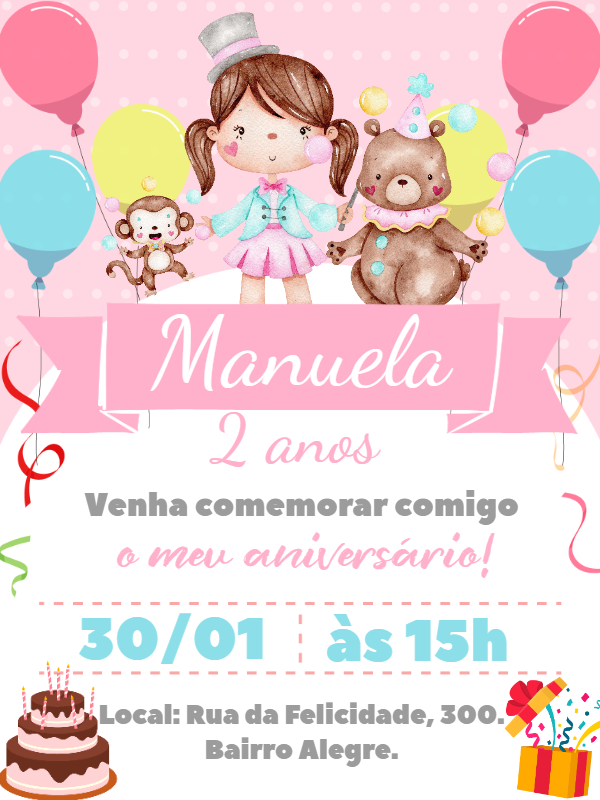 Convite Aniversário Circo Rosa Aquarela para Editar Online Convite Aniversário Circo Rosa Aquarela para Editar Online