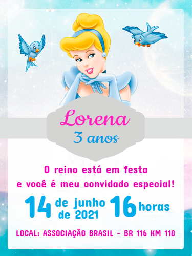 Convite de Aniversário Cinderela Editável Online Convite de Aniversário Cinderela Editável Online