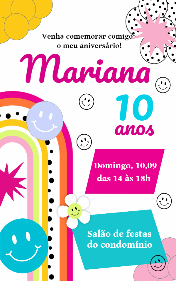 Convite de Aniversário Good Vibes Colorido para Editar Online Convite de Aniversário Good Vibes Colorido para Editar Online