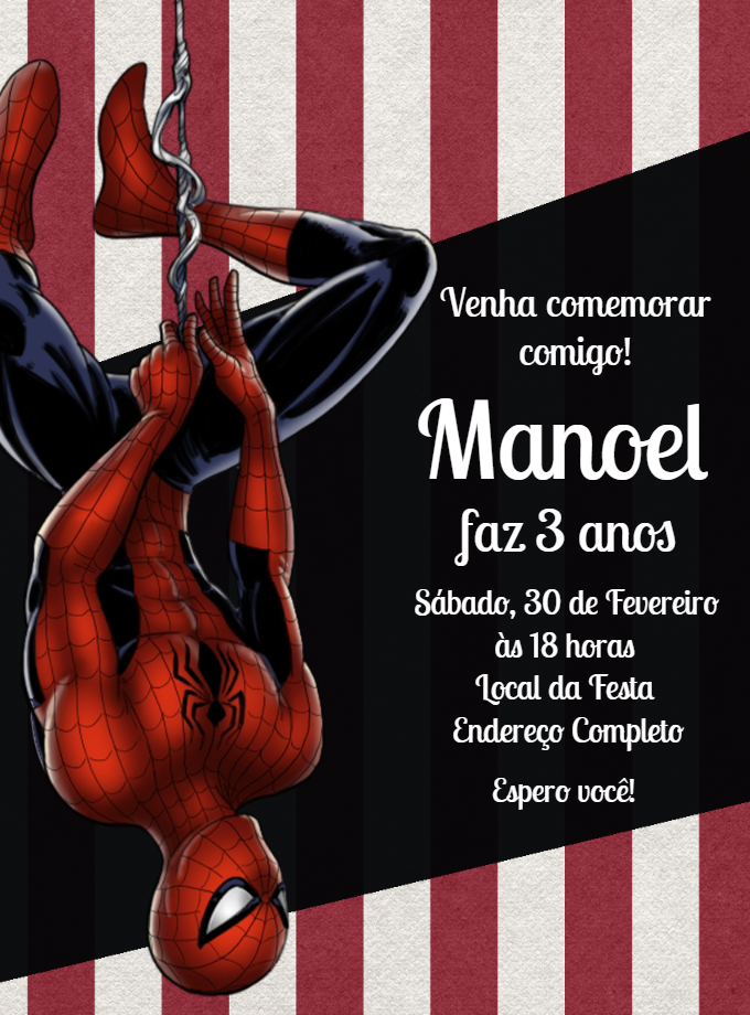 Convite de Aniversário Homem Aranha para Editar Online Convite de Aniversário Homem Aranha para Editar Online