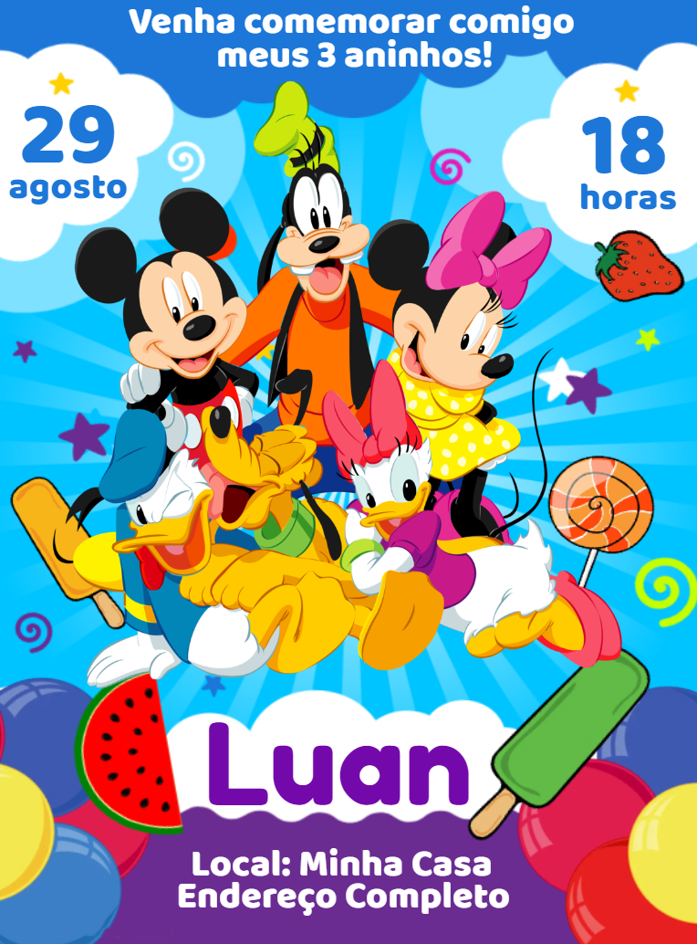 Convite Aniversário Turma do Mickey para Editar Online Convite Aniversário Turma do Mickey para Editar Online