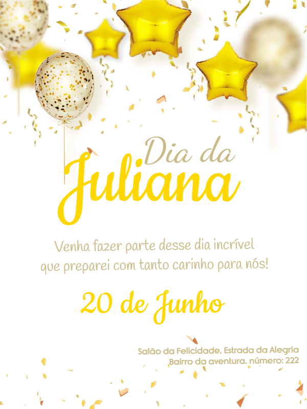 Convite de Aniversário Balões Dourados para Editar Online Convite de Aniversário Balões Dourados para Editar Online