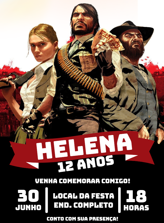 Convite Aniversário Red Dead Redemption para Editar Online Convite Aniversário Red Dead Redemption para Editar Online