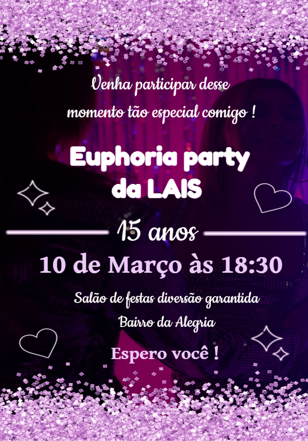 Convite de 15 Anos Tema Euphoria para Editar Online Convite de 15 Anos Tema Euphoria para Editar Online