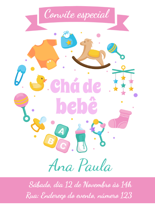 Convite Chá de Bebê com Brinquedos para Editar Online Convite Chá de Bebê com Brinquedos para Editar Online