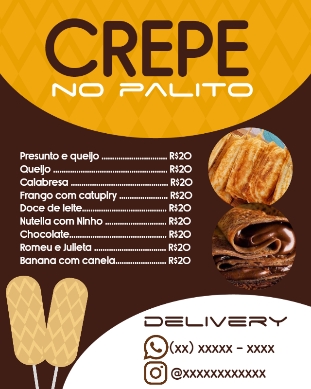 Cardápio de Crepe no Palito para Editar e Imprimir Online