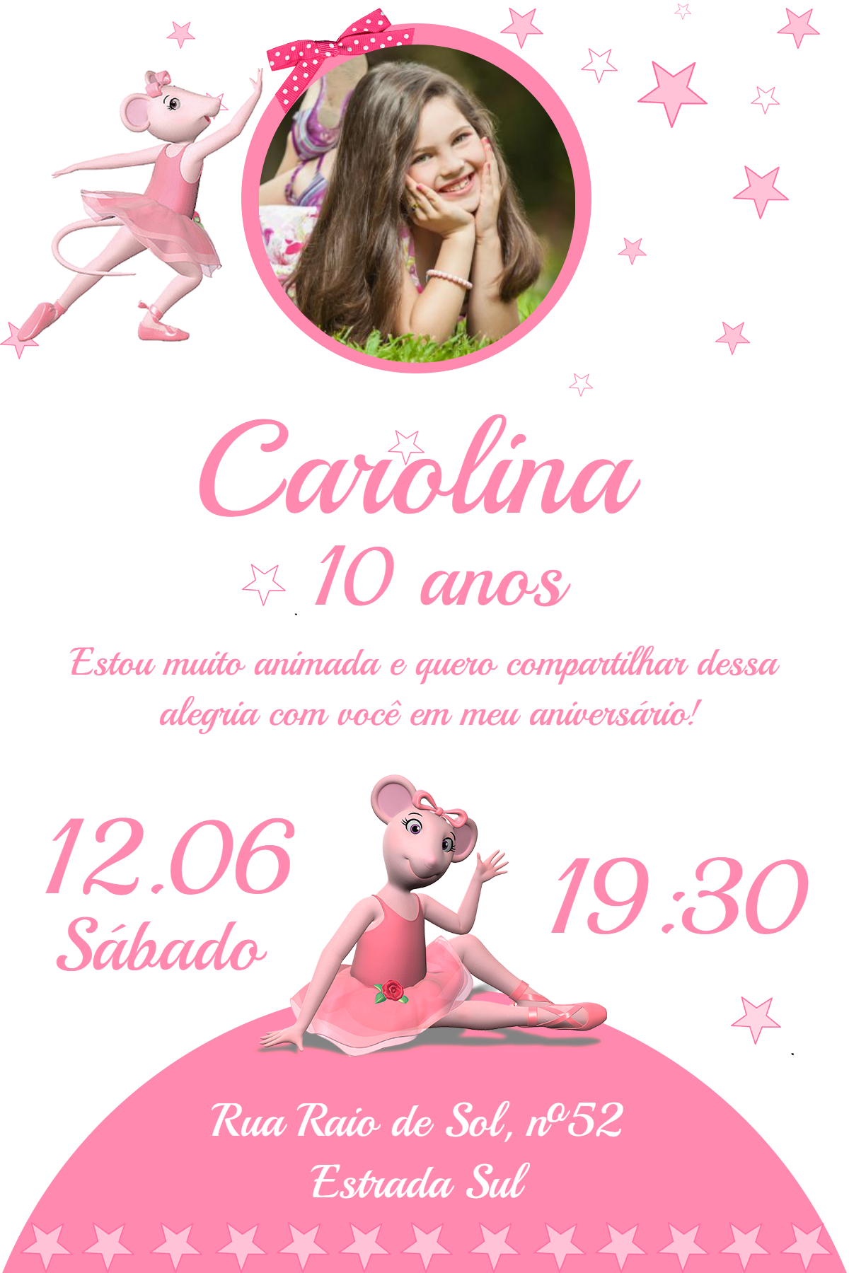 Convite de Aniversário Bailarina com Foto para Editar Online Convite de Aniversário Bailarina com Foto para Editar Online