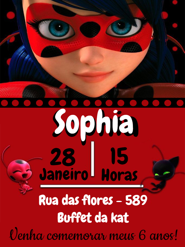 Convite de Aniversário Ladybug Miraculous para Editar Online Convite de Aniversário Ladybug Miraculous para Editar Online